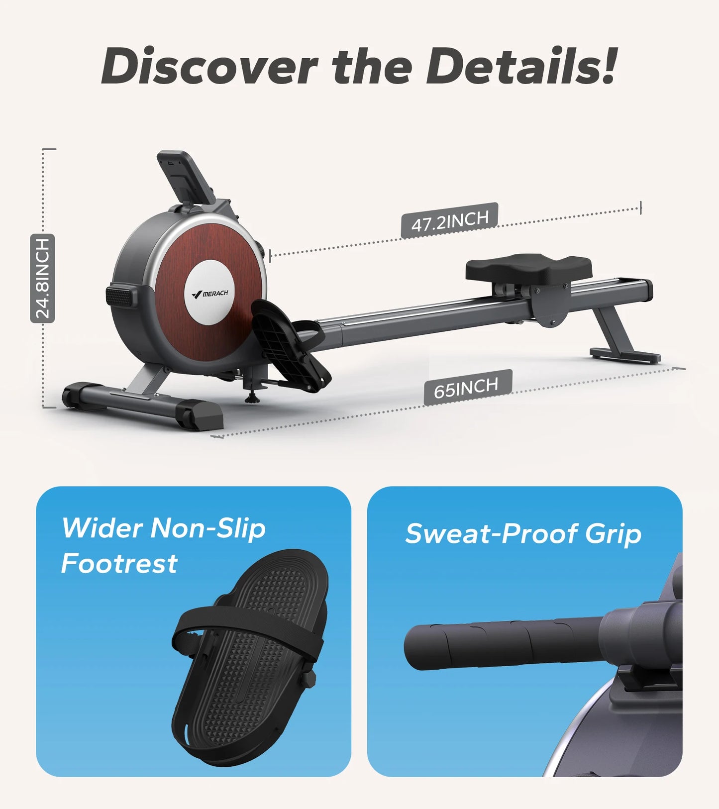 Rowing Machine Magnetic Rower Machine for Home 16 Levels Quiet Resistance Dual Slide Rail Max 350lb Weight Capacity R02
