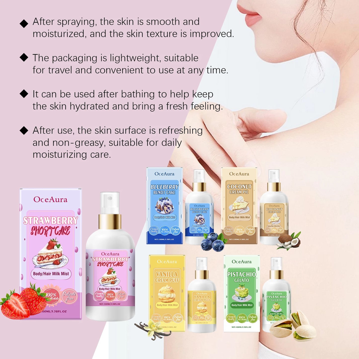 Body Hair Mist Spray Lasting Fresh Fragrance Daily Moisturizing Smoothing Refreshing Whole Body Hair Care Spray