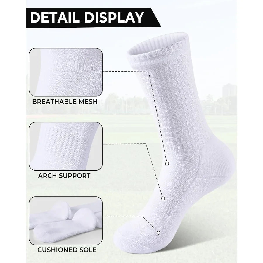6 Pairs Crew Socks for Boys and Girls: Athletic Cushioned Hiking Socks Ideal for Warm Weather Soft Comfortable Running Socks Pe