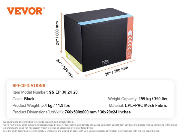 VEVOR 3 in 1 Foam Plyometric Jump Box Jumping Exercise Jumping Trainer Agility Anti-Slip Fitness Step Up Box Home Gym Training
