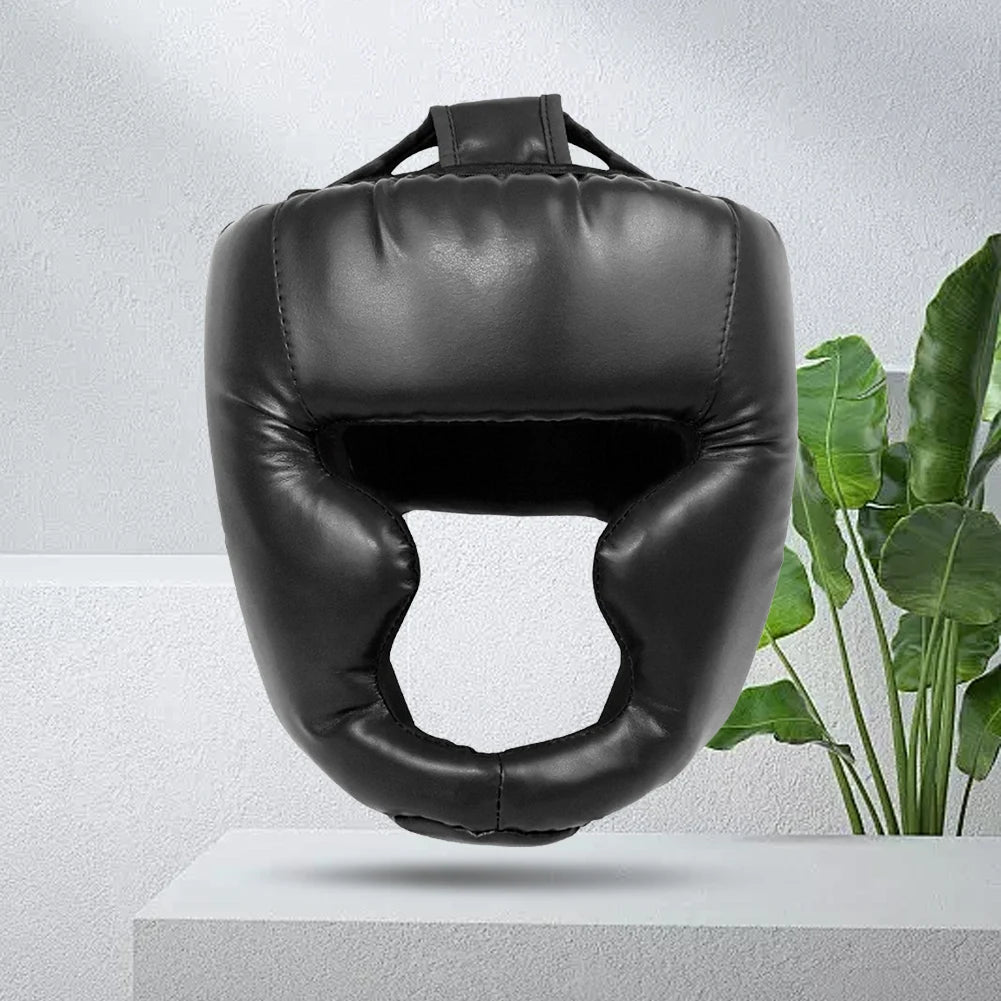 Full-Covered Thickened Boxing Helmet PU Leather Karate Muay Thai Training Head Protector Taekwondo Head Guard for Men Women Kids