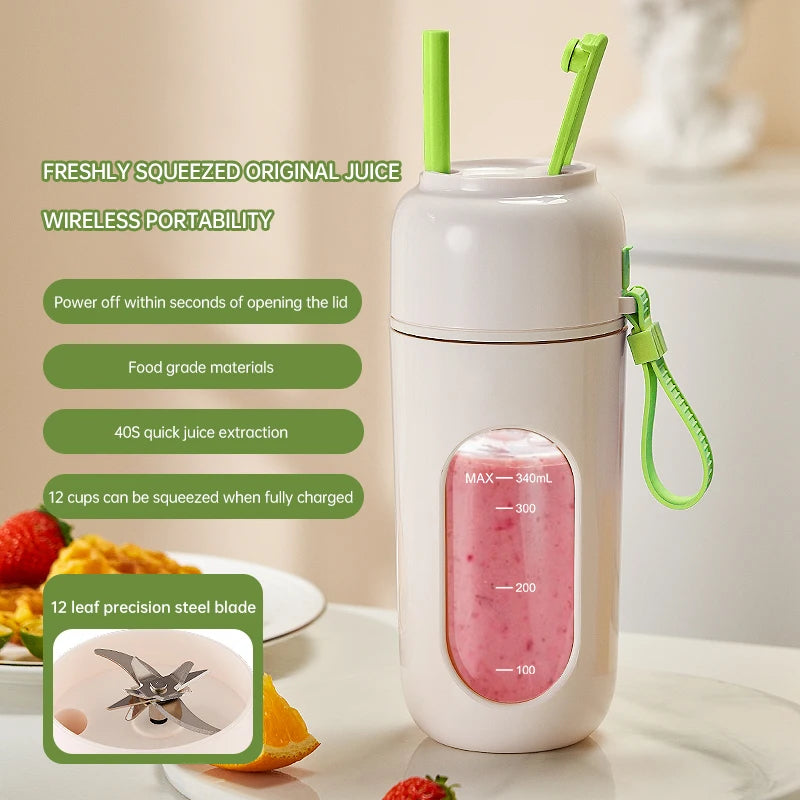 USB rechargeable portable electric juicer, 350ml, 12 blades, detachable, easy to clean, can be used for smoothies, milkshakes