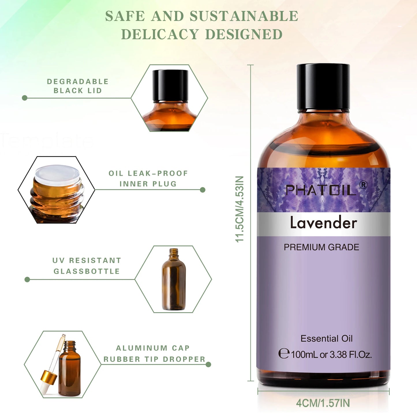 3.38Oz 100ml Lavender Essential Oil Diffuser Pure Natural Plant Essential Oils Vanilla Mint Lemon Tea Tree Citronella Aroma