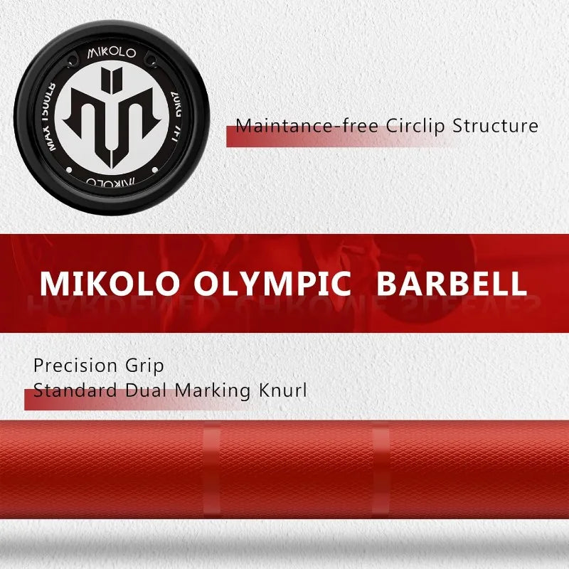 Mikolo 7ft Barbell, Barbell for Weightlifting and Powerlifting 45lb, Bar for 1500lbs Capacity,Weight Bar Fit 2” Standard Weights