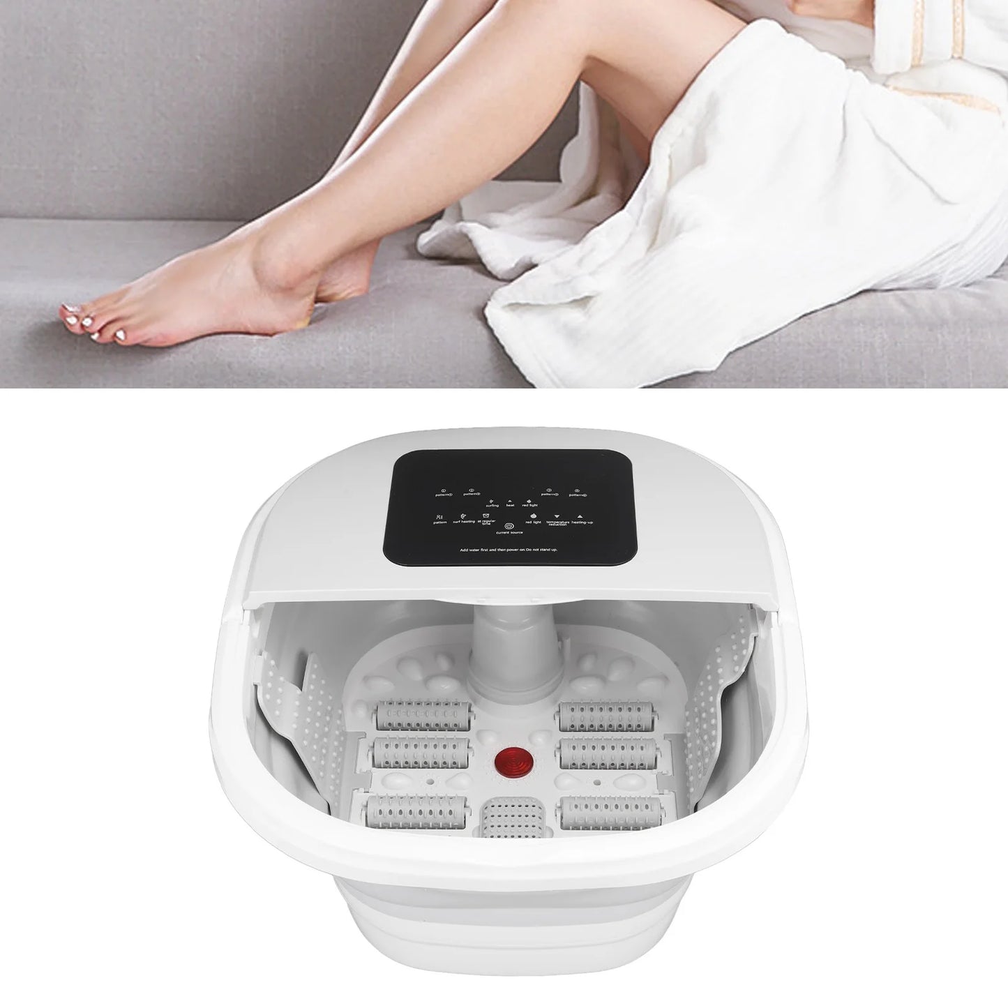 Foot Soak Tub Smart Foldable 420W 8L Large Capacity Heating Foot Massager Spa Soaker with 8 Set Rollers