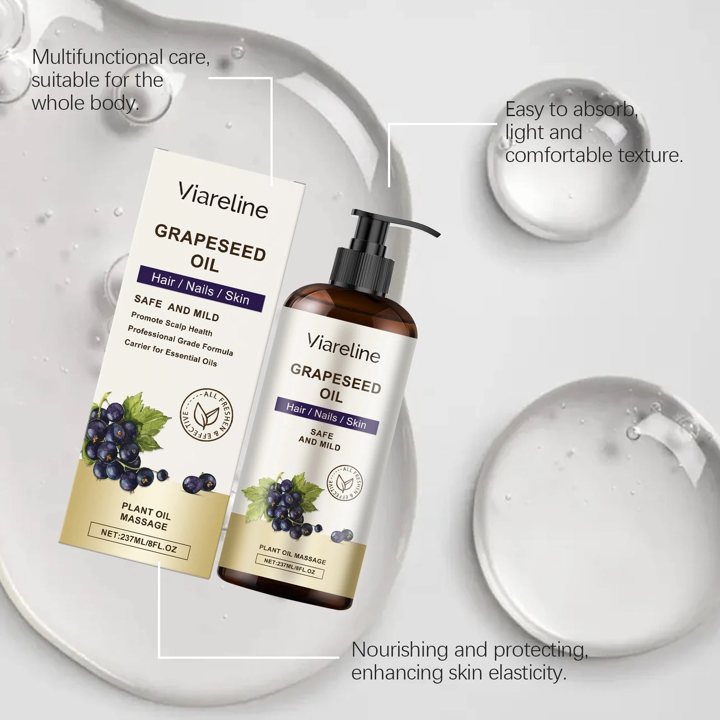 Grapeseed Essential Oil for Nourishing Hair Nail Skin Quick Absorbed Moisturizing Massage Relief Discomfort Non-greasy Body Oil