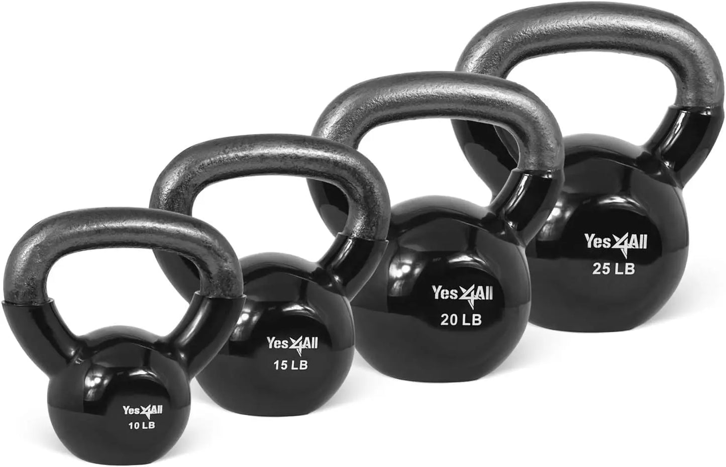 Black Kettlebell Set Vinyl Coated Weights Combo for Full Body Workout Equipment Push up, Grip Strength Training