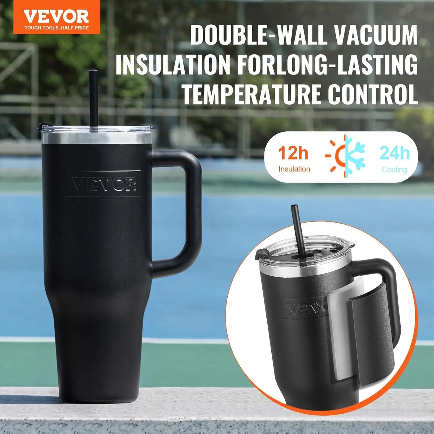 40 oz Insulated Water Bottle,Stainless Steel Sports Coffee Cup with Lid,Handheld Travel Coffee Mug Double Walled,Flask Leakproof