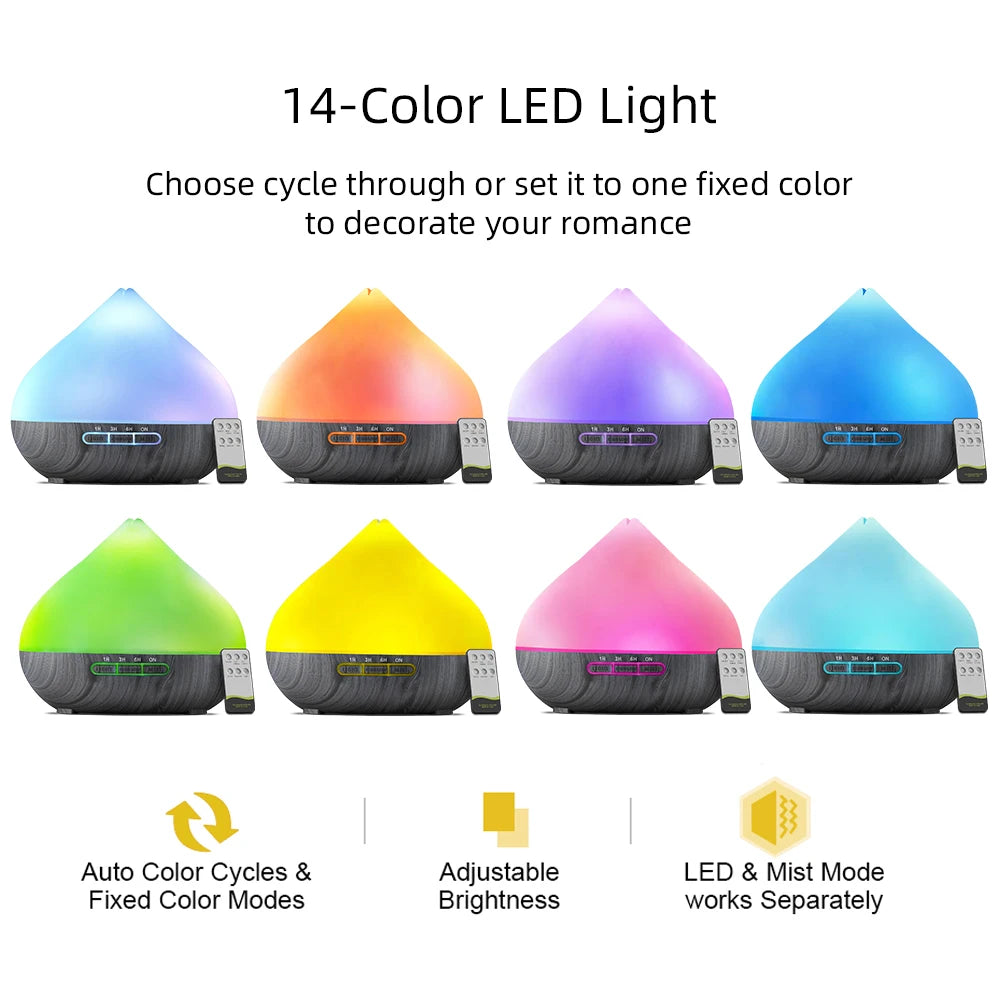 500ml aromatherapy essential oil diffusers remote control ultrasonic air humidifier multicolor LED light with 6 oils for home