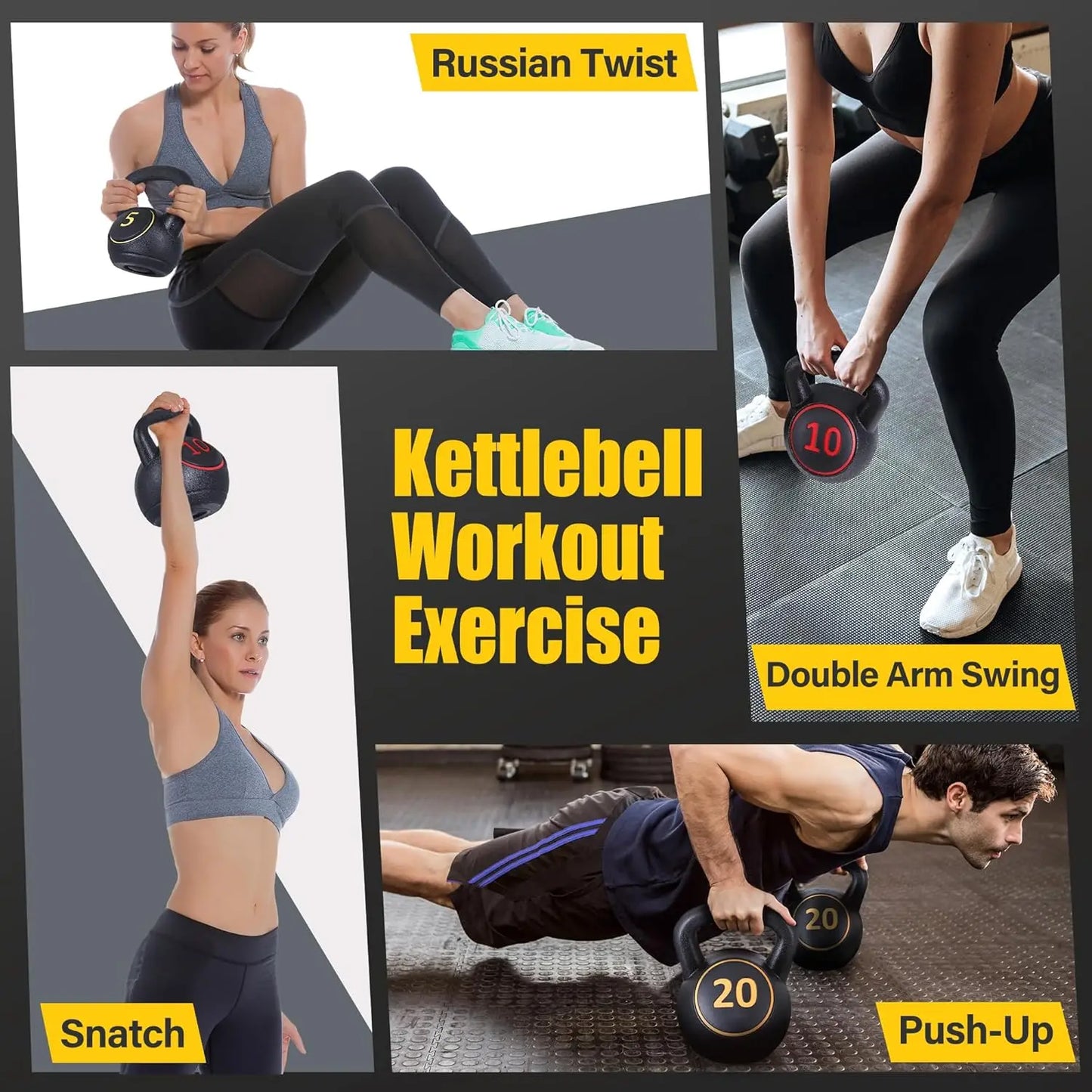 Kettlebell Sets, 4-Piece Kettlebells 5lb, 10lb, 15lb, 20 lb, Kettle Bell Weights for Dumbbel Weights Exercise, Strength Straingi
