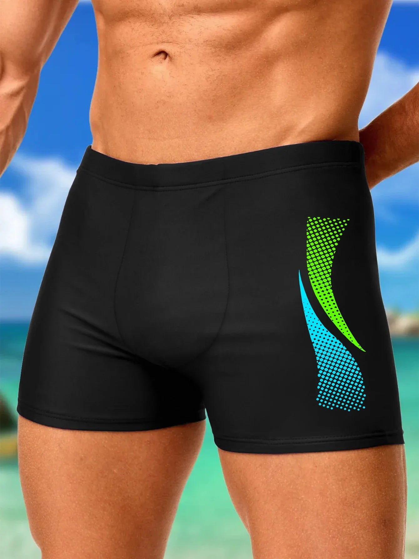 Swimming Trunks with Fashion Prints Men Quick Dry Beach Boxer Shorts with Drawstring Boy Swimwear Underpants