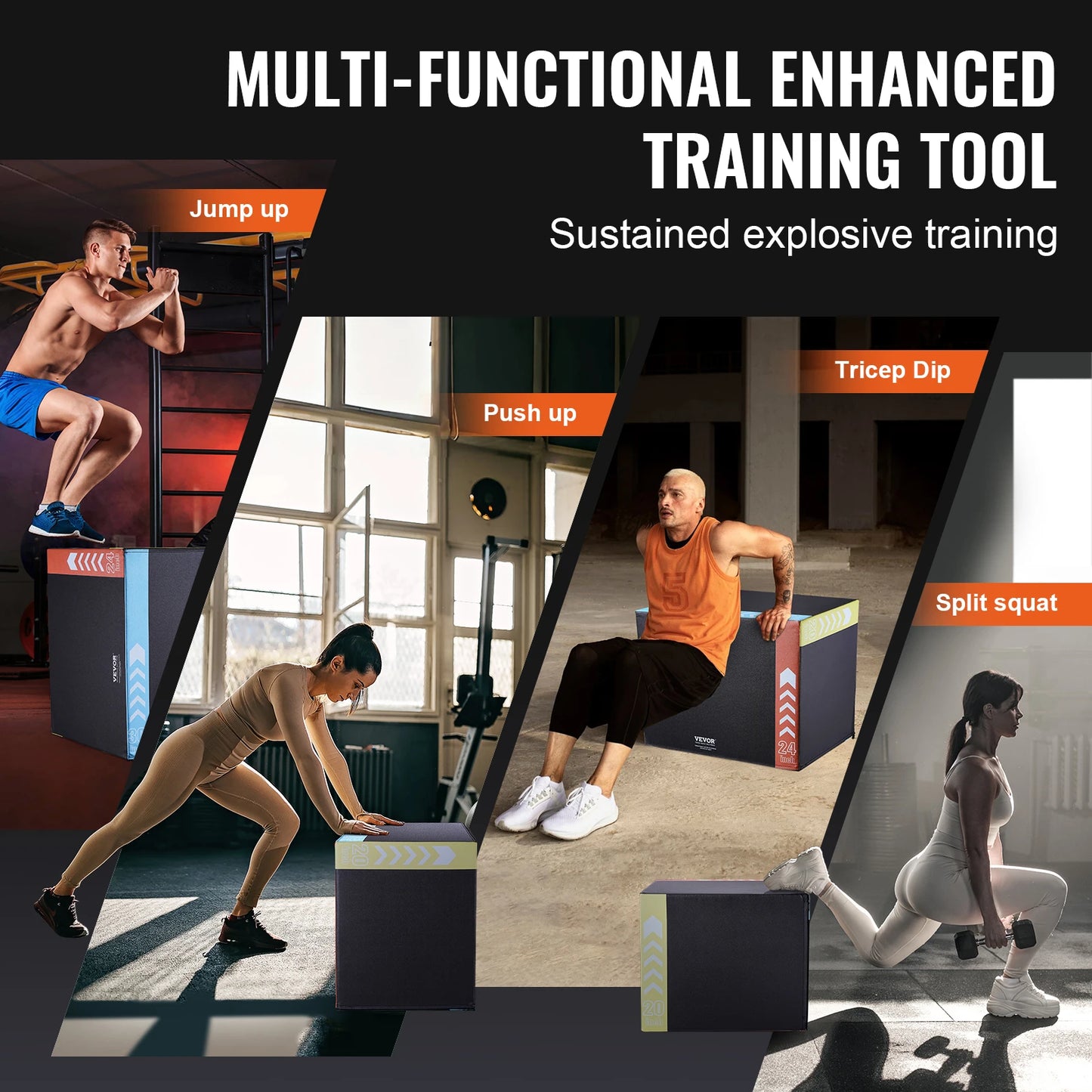 VEVOR 3 in 1 Foam Plyometric Jump Box Jumping Exercise Jumping Trainer Agility Anti-Slip Fitness Step Up Box Home Gym Training