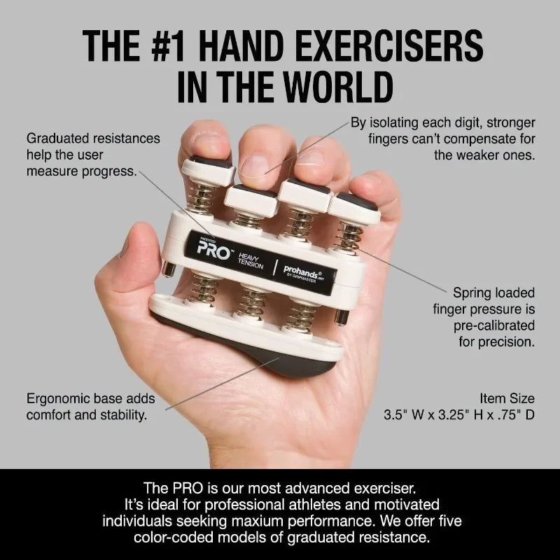 PRO Hand Exerciser, Finger Exerciser (Hand Grip Strengthener), Spring-Loaded, Finger-Piston System, Exercise Each Finger