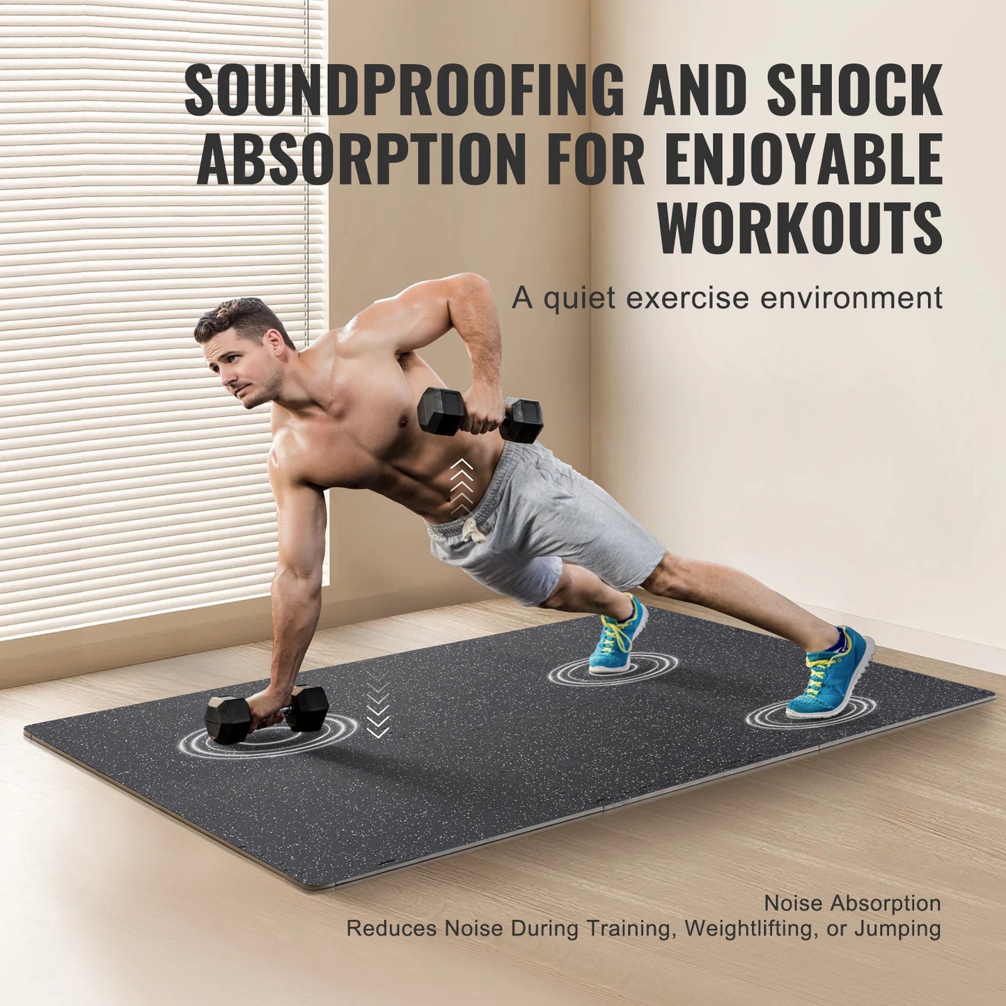 SucceBuy 0.56 Inch 25 Tiles Rubber Top with EVA Foam Thick Floor Mats 24/48/100 sq.ft Coverage Interlocking Puzzle for Gym Home