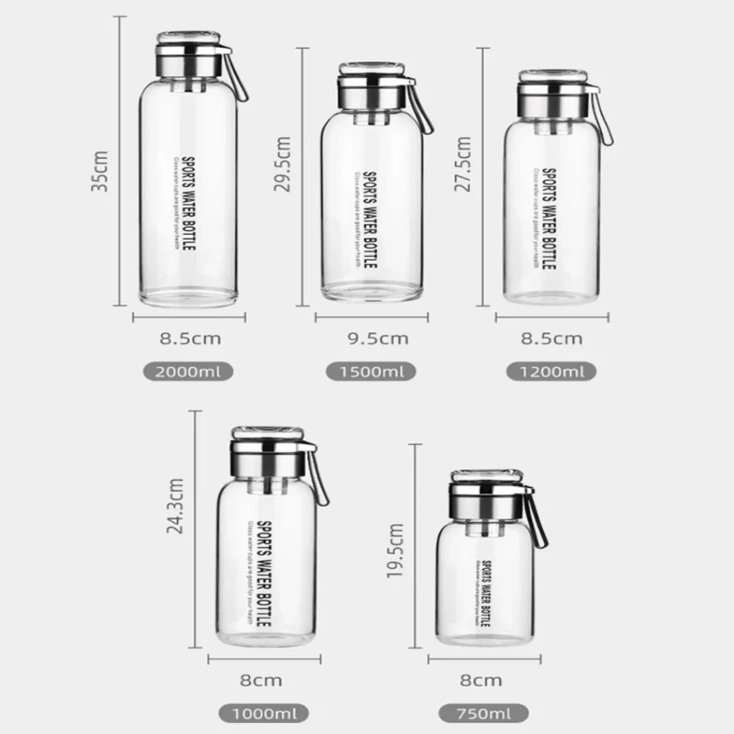 Garrafa de água de vidro transparente, 2l, grande capacidade, copo de suco de leite, portátil, à prova de vazamento
2lt. Large Capacity Transparent glass Water Bottle, Milk, Juice, Cup portable, Leak proof Drinkware