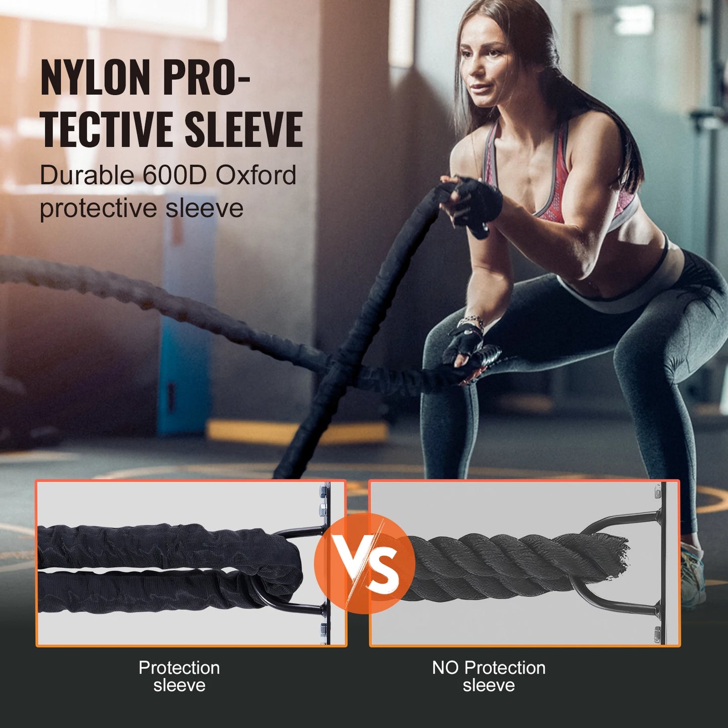 Battle Rope Polyester Exercise Rope Battle Exercise Equipment with Protective Sleeve and Anchor Heavy Weight Pull Rope