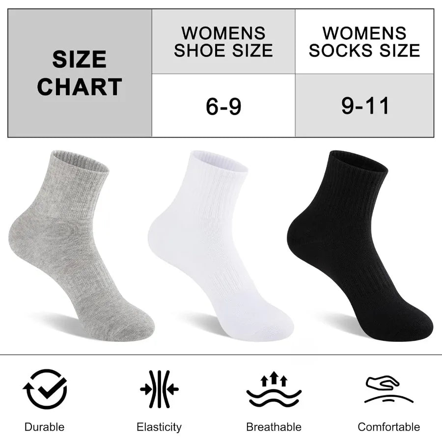 eallco Womens Ankle Socks Thin Cotton Crew Socks Athletic Quarter Above Ankle Gym Mini Crew 5 Pairs for Daily Wear Sports Train