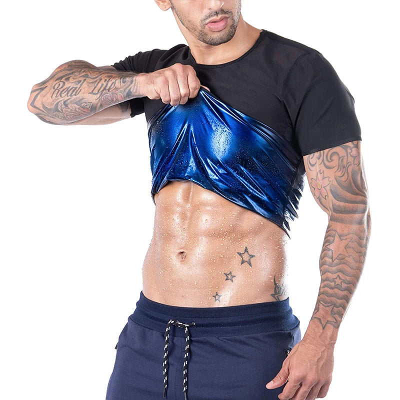 Sauna Shirt for Men Sweat Suit Short Sleeve Compression T-Shirt Weight Loss Body Shaper Shirts for Workout Sports
