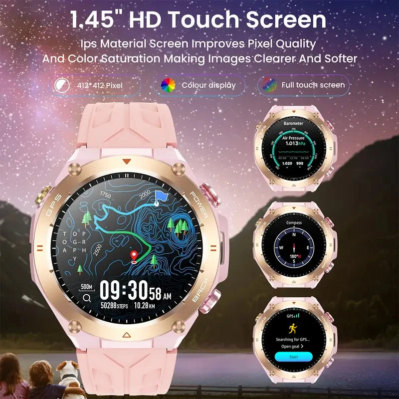 2025 Built-in GPS Women's Smart Watch Bluetooth Call 1ATM Waterpro Military Sports Fitness Tracker Smartwatch for Women