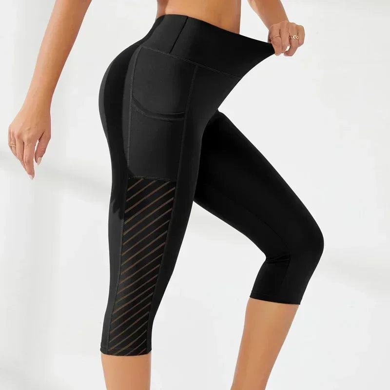 Sport Shorts cropped pants Female Fitness Nudity High Waist Hip Lift Running Yoga Side Pockets Tights Quick Dry Gym Sportswear