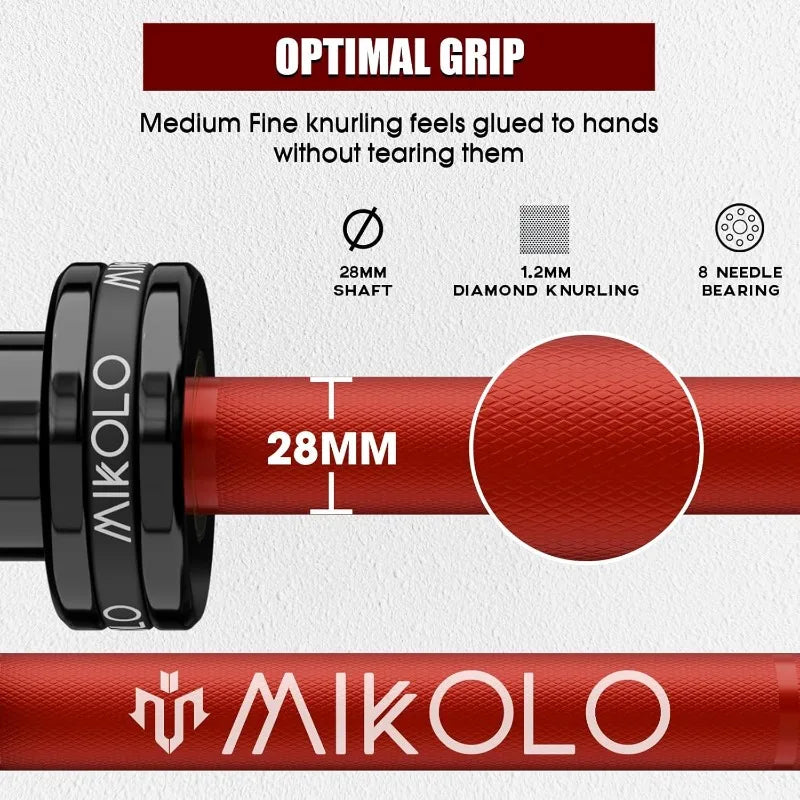 Mikolo 7ft Barbell, Barbell for Weightlifting and Powerlifting 45lb, Bar for 1500lbs Capacity,Weight Bar Fit 2” Standard Weights