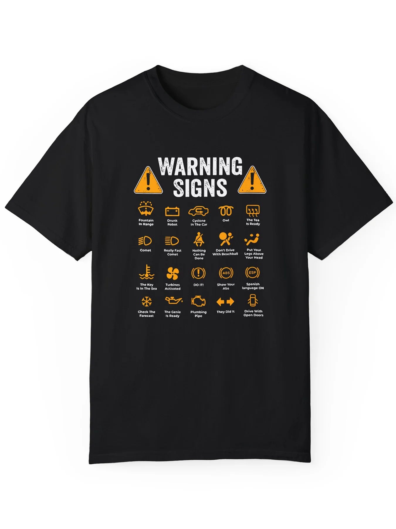 Men's Casual Cotton Crew Neck T-Shirt with Humorous Warning Signs Print Short Sleeve, Black, 100% Cotton