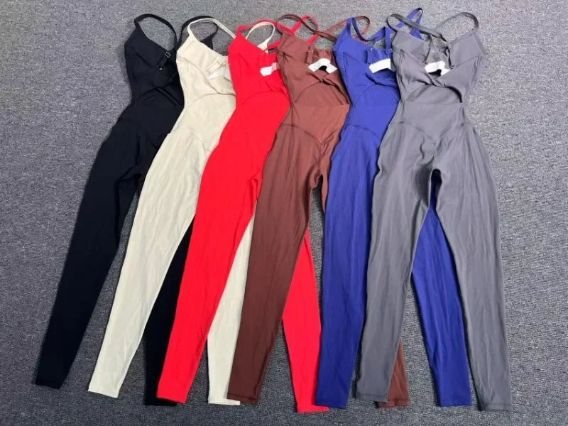 Women's Seamless Yoga Jumpsuit Heart-Shape Collar Adjustable Buckle Cross Waist High Waisted Butt Lifting Tight Workout Bodysuit
