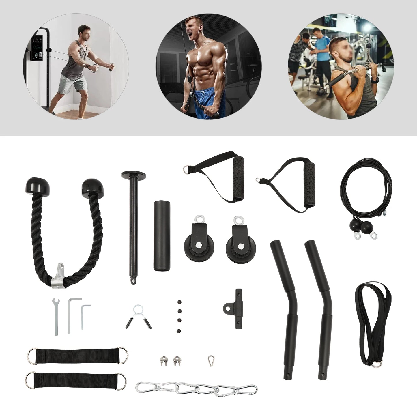 Fitness Cable LAT Pulley System Pull Down Machine Attachments Workout Equipment