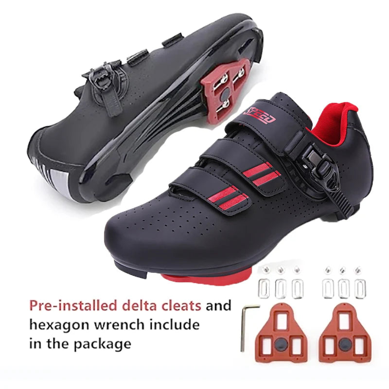Mens Cycling Shoes Compatible with Peloton Indoor Bicycle Pedals Clip in Road Bike Shoes Pre-Installed with Look Delta Cleats