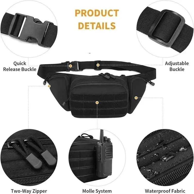 Men Nylon Shoulder Hiking Mobile Phone Bag Tactical Multi-function Waist Pack Fanny Packs Sports High-capacity Waist Bag