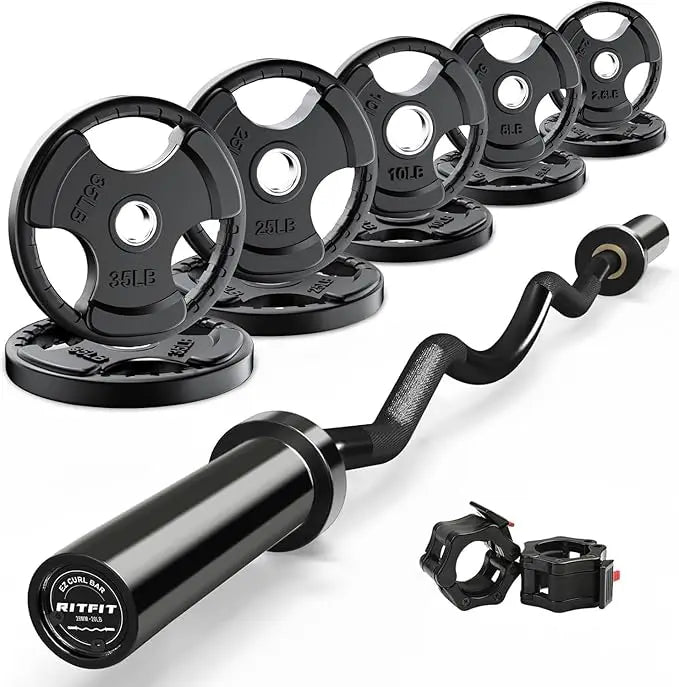 2 Inch EZ Curl Bar with Weights, 700LBS Weight Capacity Curl Barbell for Bicep, Tricep and Weight Lifting Exercises