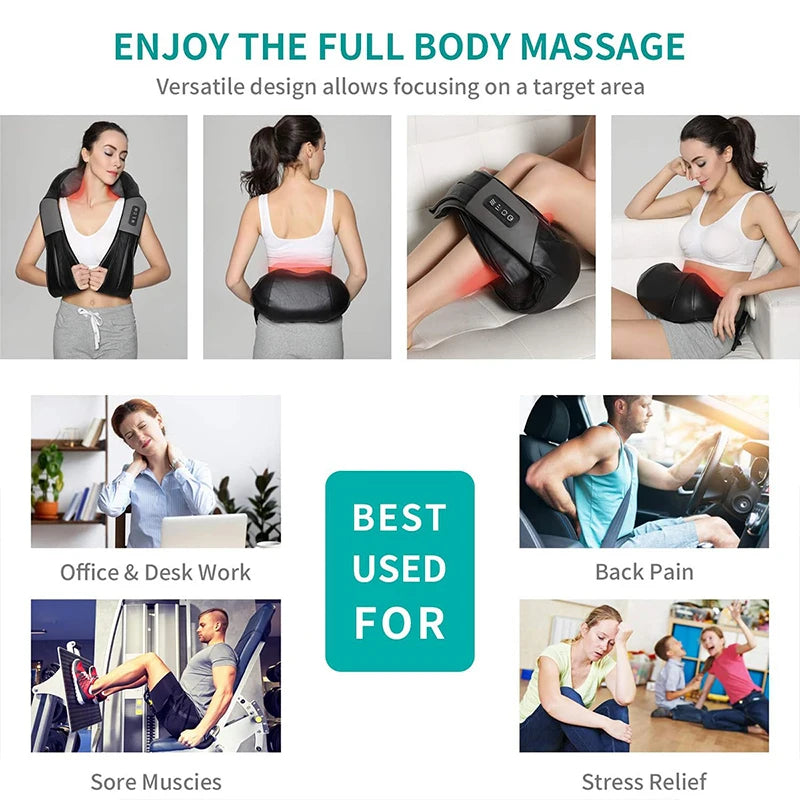 Shiatsu Shoulder and Neck Massager Electric Deep Tissue Kneading Full Body Massage to Legs Muscles Back Massage Shawl