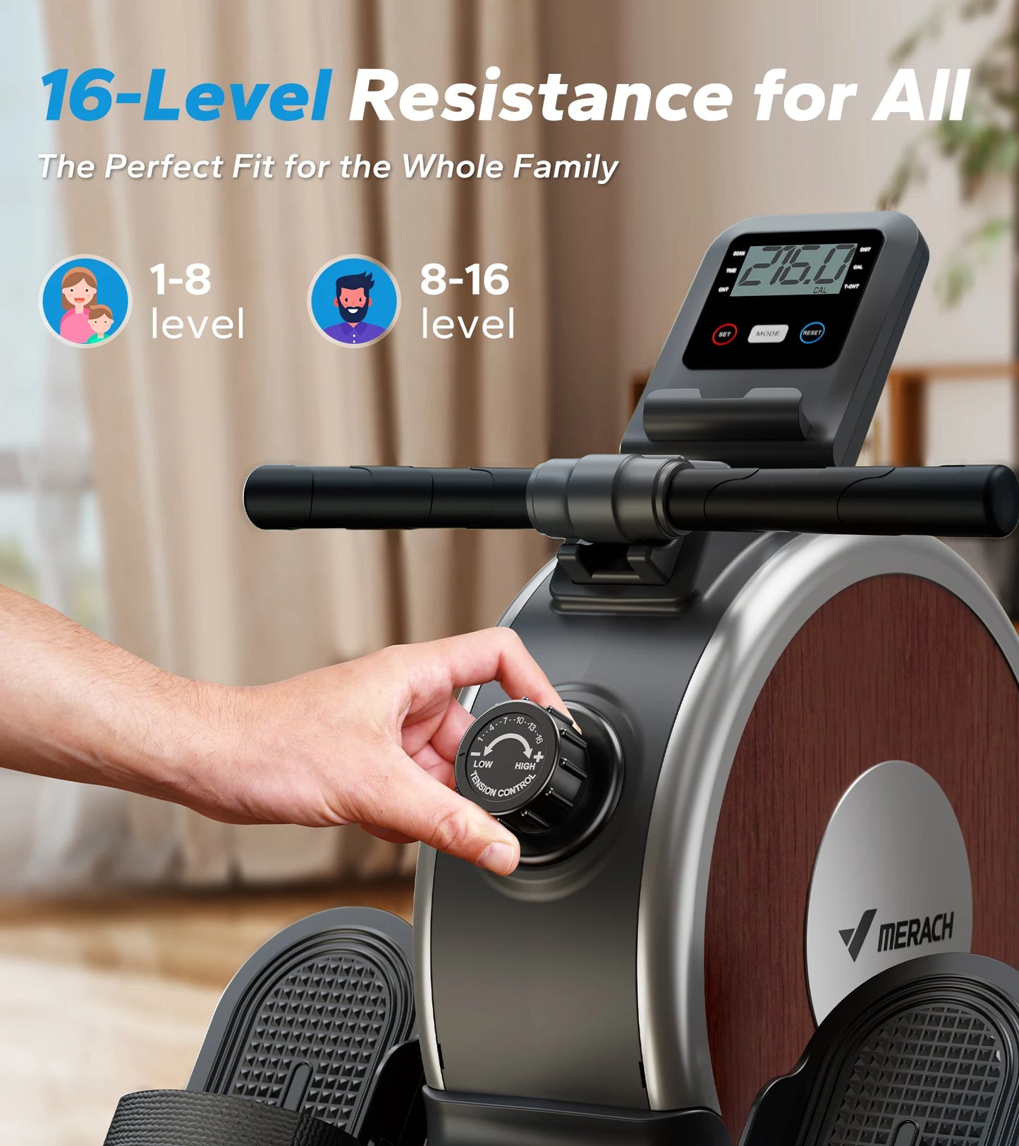 Rowing Machine Magnetic Rower Machine for Home 16 Levels Quiet Resistance Dual Slide Rail Max 350lb Weight Capacity  R02