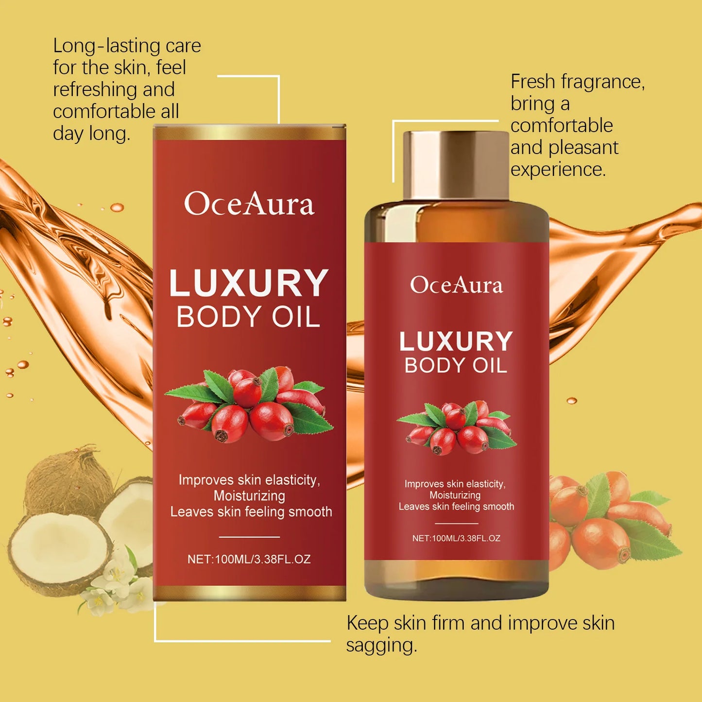 100ml Rosehip Magic Luxury Body Oil Firming Anti Sagging Tightening Smooth Skin Massage Rejuvenation Body Glowing Oil