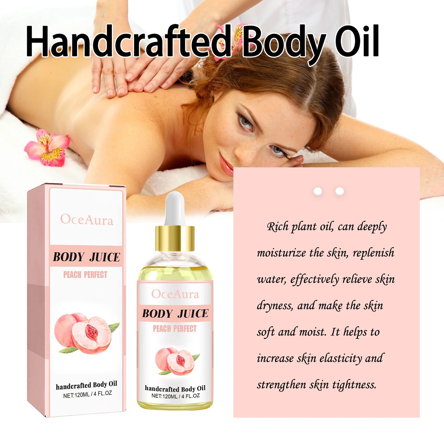 Oceaura Peach Scent Body Oil Reduce Dryness Improve Roughness Massage Skin Firming Promote Skin Texture Fruit Body Care Oil