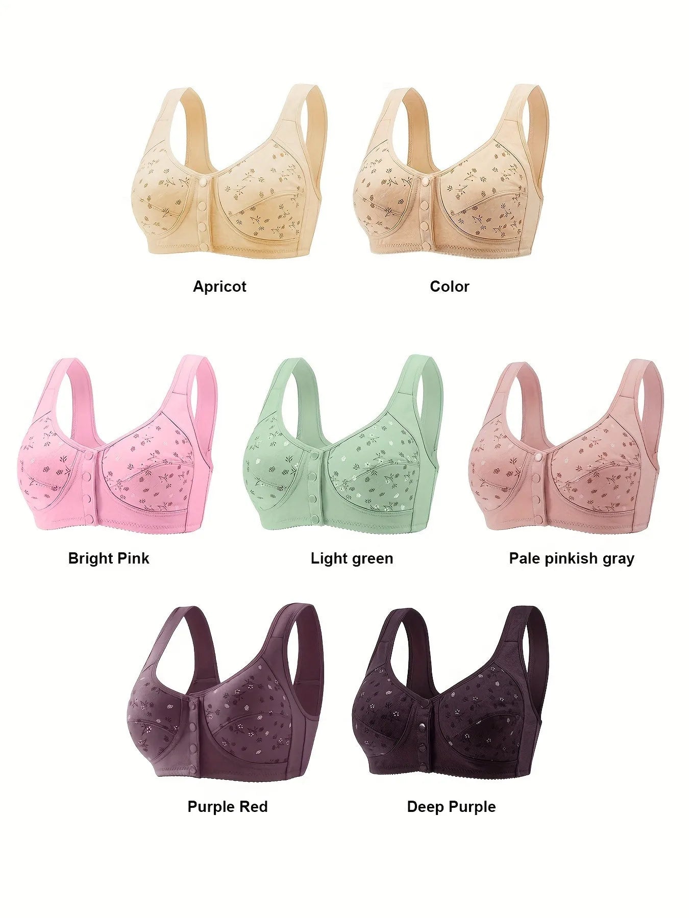 Elegant Front Buckle Floral Bra for Women – 7-Piece Set,  Pressurized Support, Adjustable,  Breathable, Ideal for Breastfeeding