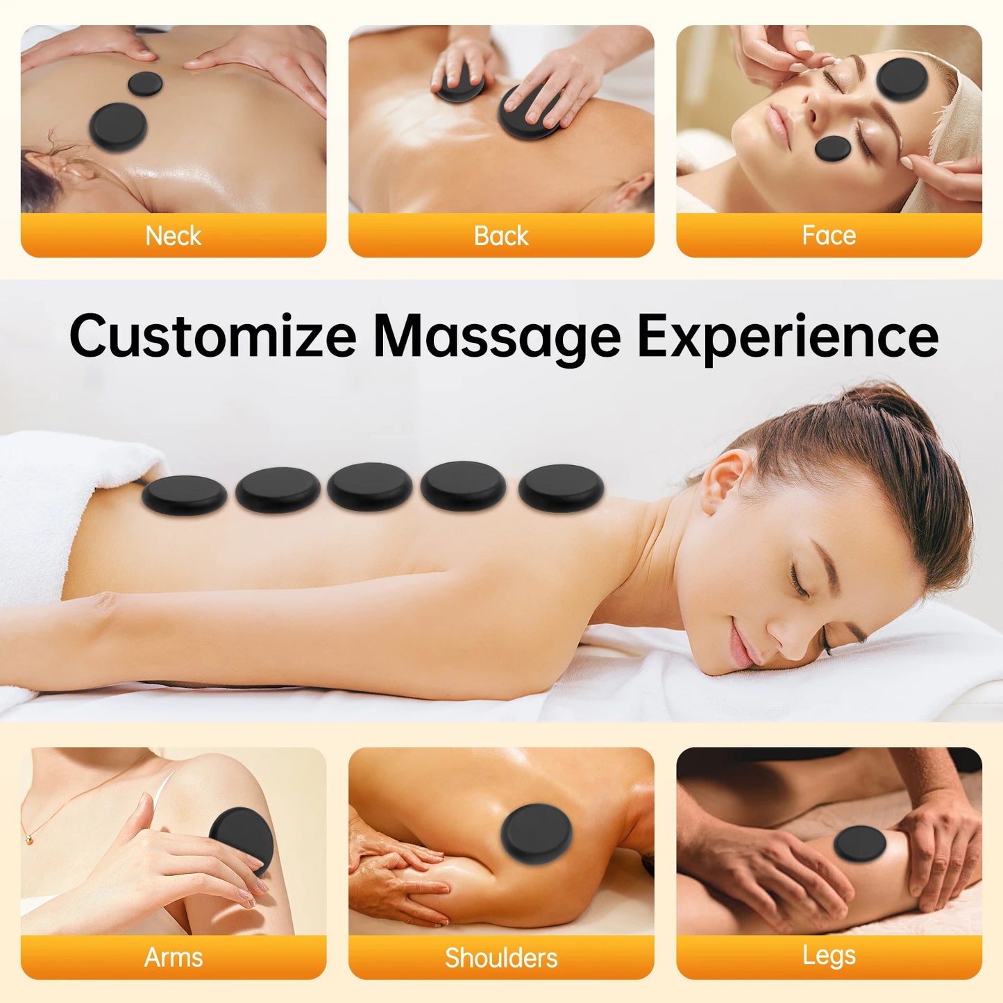 20Pcs Basalt Massage Stone Set Professional Spa Massage Tool w/Heater Box for Relieve Tension and Muscle Pain 4 Specifications