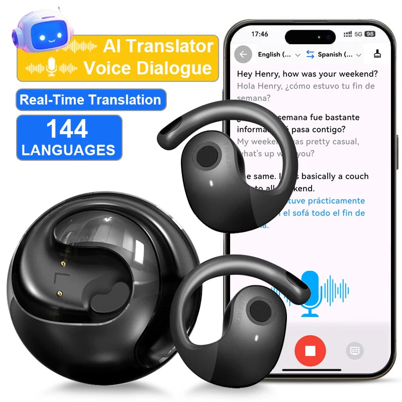 AI Real-Time Translation Wireless Bluetooth Earphones Supporting Over 100 Voice Languages Translation Headphones