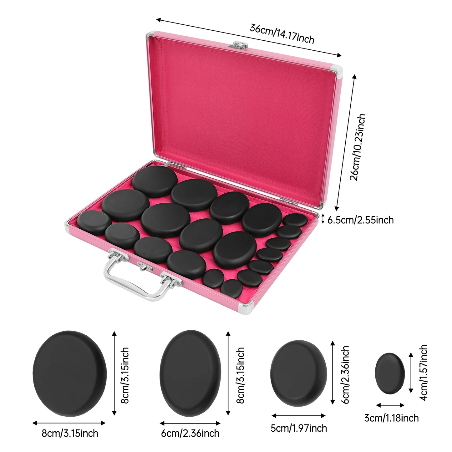 20Pcs Basalt Massage Stone Set Professional Spa Massage Tool w/Heater Box for Relieve Tension and Muscle Pain 4 Specifications