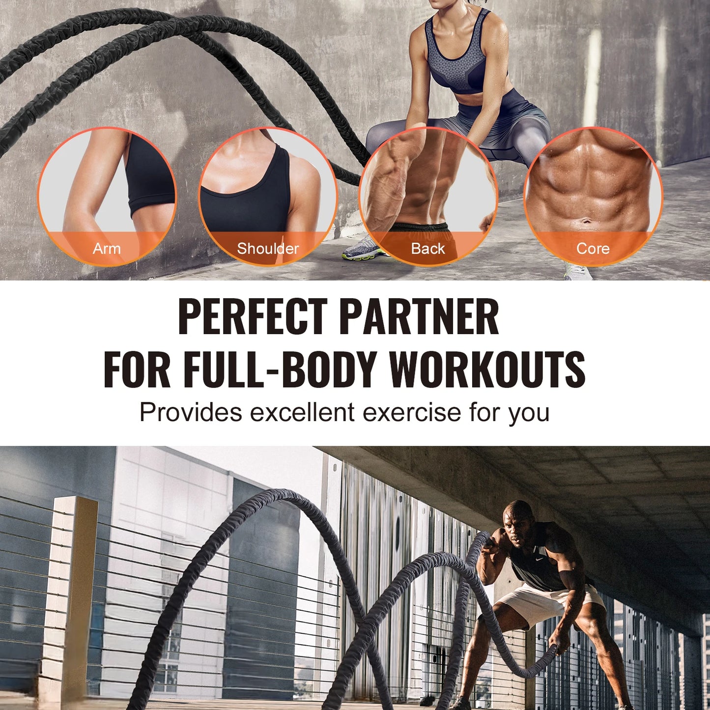 Battle Rope Polyester Exercise Rope Battle Exercise Equipment with Protective Sleeve and Anchor Heavy Weight Pull Rope