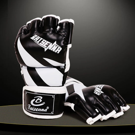 Unisex Boxing Gloves PU Leather 3cm Thickened Sparring Punching Gloves Adjustable Fingerless for Boxing Kickboxing Muay Thai MMA