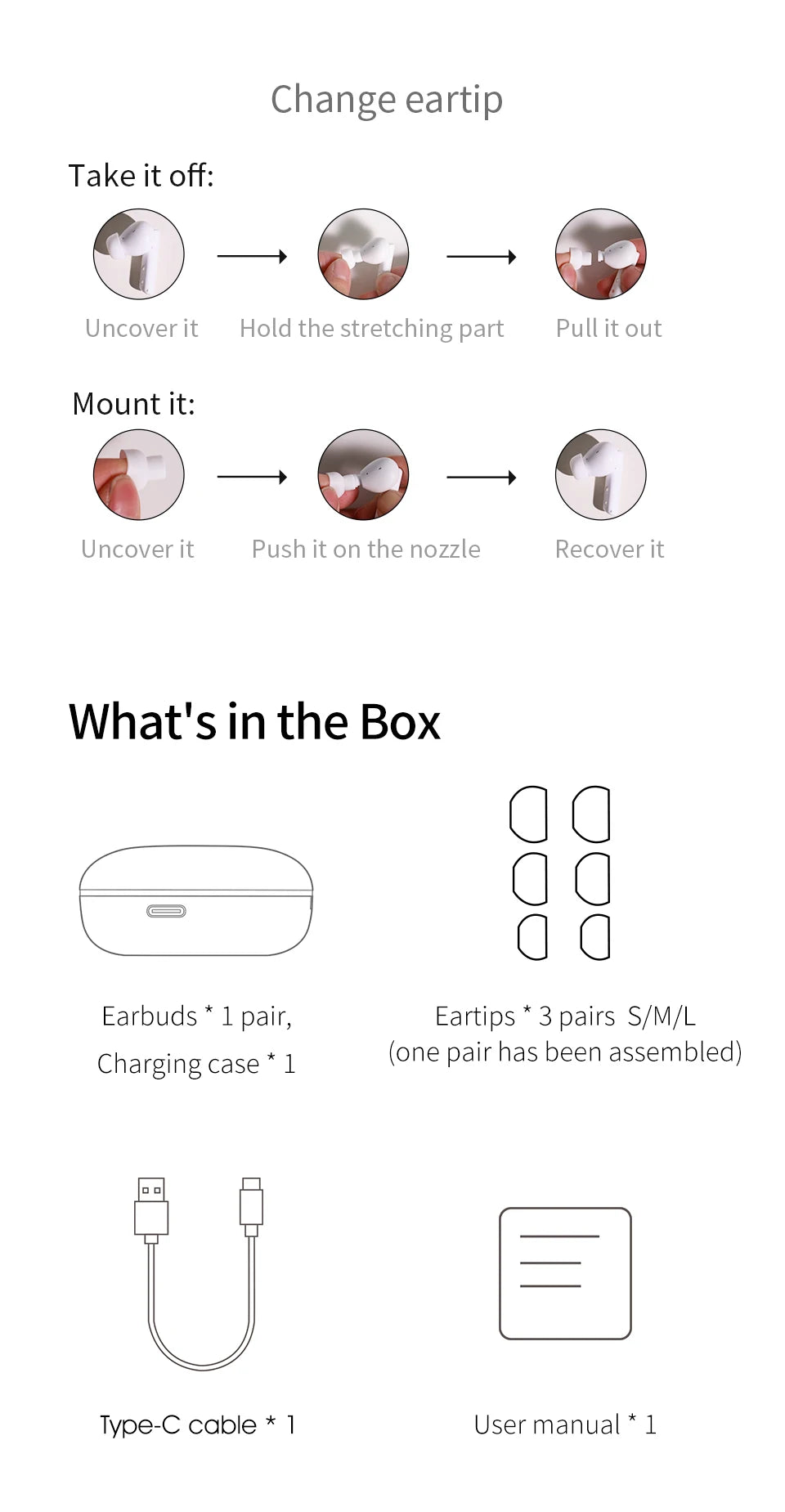 Wireless Earphone 40dB Noise Cancelling Bluetooth 5.2 Headphone 6 Mic ENC HD Call TWS Earbuds Transparency Mode