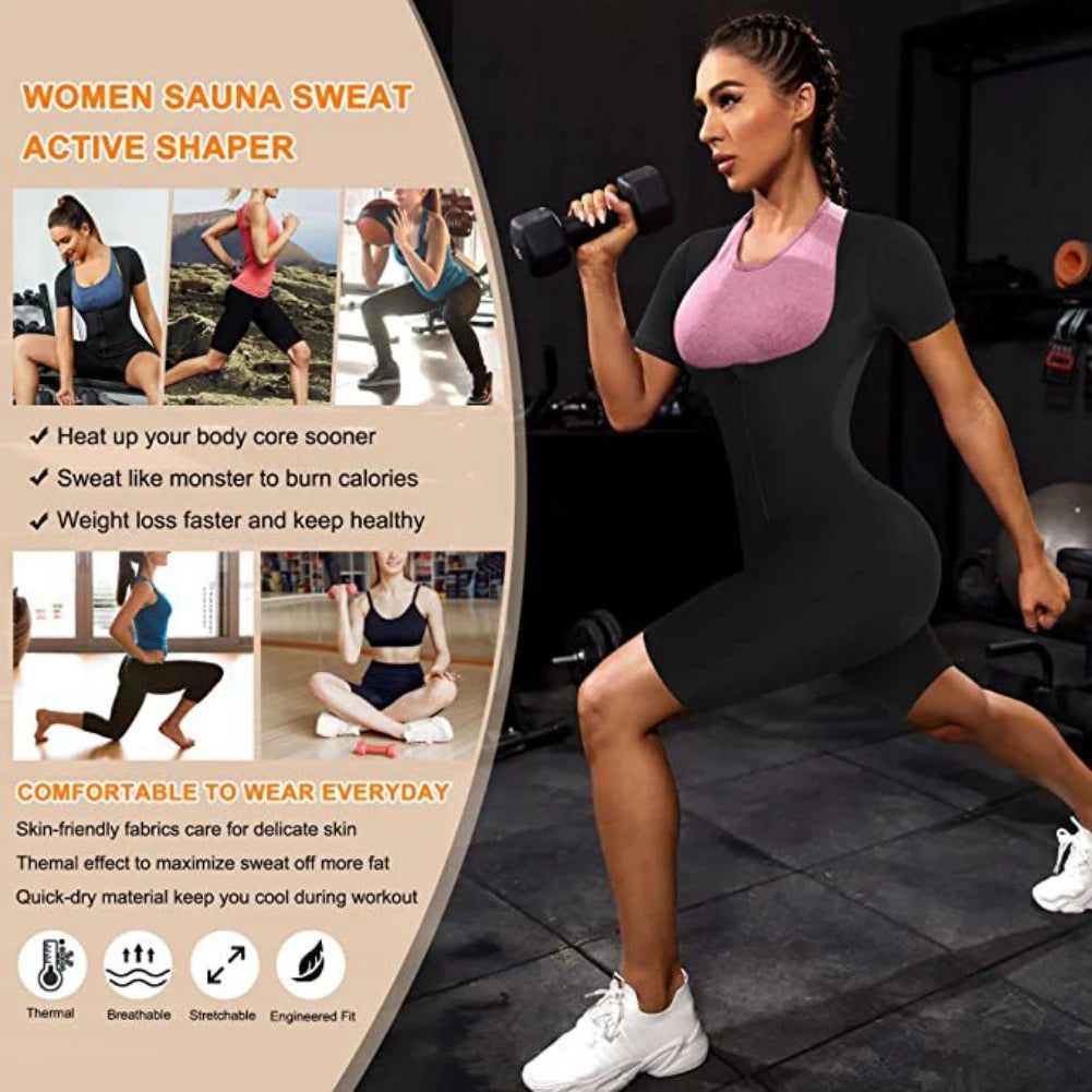 3-in-1 Zipper Body Shaping Sauna Suit For Women, Women's Sweatshirt, Running Fitness Sweat Absorption Sauna Suit