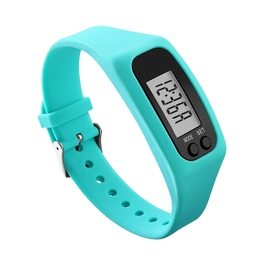 LED Pedometer Bracelet Walking Running Pedometer 12/24H Time Display Silicone Step Tracker Multi-Function for Outdoor Sports