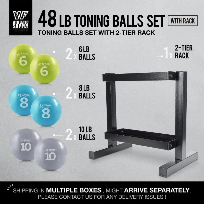 Soft Weighted Exercise Ball, Weighted Toning Ball, Soft Medicine Balls for Exercise, Yoga, Pair & Set with Rack