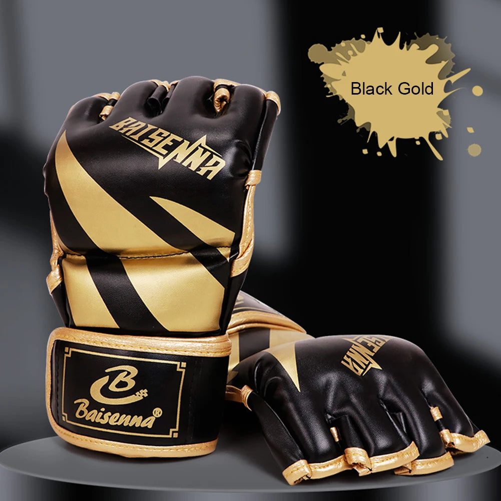 Unisex Boxing Gloves PU Leather 3cm Thickened Sparring Punching Gloves Adjustable Fingerless for Boxing Kickboxing Muay Thai MMA