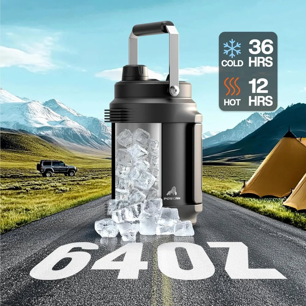 64 oz Insulated Water Bottle for Gym: 2-in-1 Straw Spout Lid, Dual Handle, Leakproof, Keep Cold 36H