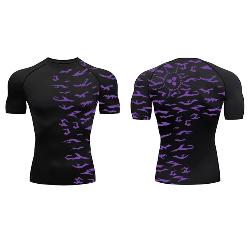 3D Print Compression Shirts for Men Athletic Quick Dry Tshirts Tops Gym Workout Fitness Undershirts Baselayers Anime Rash Guard