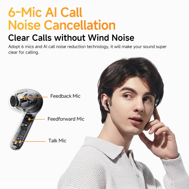 Wireless Earphone Hi-Res Audio with LDAC Bluetooth 5.3 Earbuds 6 Mic AI HD Call Multipoint Connection