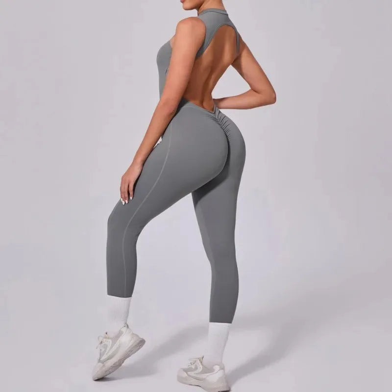 Women's Seamless Yoga Bodysuit - Backless & Removable Padding Booty Suit for Gym Fitness Breathable Design Sports Jumpsuit